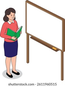 Female Teacher Standing Near Whiteboard Holding Book