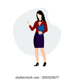 female teacher standing, teaching, flat design