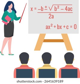  Female teacher teach Math in Class Illustration
