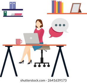 Female teacher teach Virtual Education Illustration