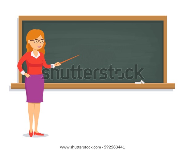 Female Teacher Teaching Lesson On Chalkboard Stock Vector (Royalty Free ...