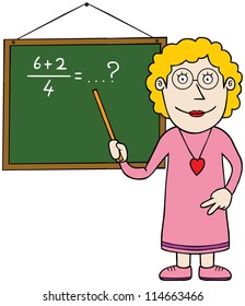 A female teacher is teaching math.