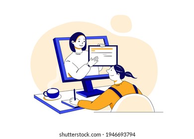 Female Teacher Teaching Online Vector Illustration concept. Flat illustration isolated on white background.