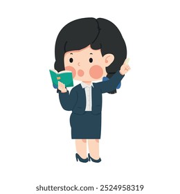 Female Teacher Teaching While Holding A Book