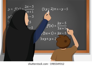 A female teacher who is teaching her students how to count