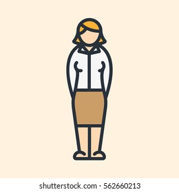 Female Teacher Woman Body Skirt Character Minimal Colorful Flat Line Stroke Icon Pictogram Symbol Illustration