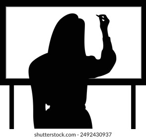 A Female Teacher Writing on Whiteboard. silhouette vector design. transparent background. 