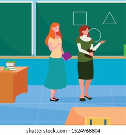 female teachers couple with in the classroom vector illustration design