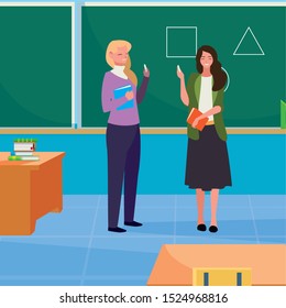 female teachers couple with in the classroom vector illustration design