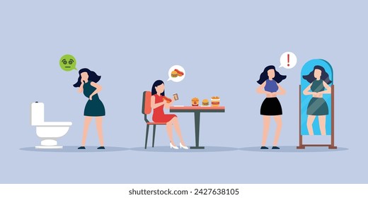 Female teenagers eating disorders vector illustration