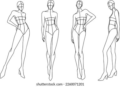 Female template fashion croquis ten head figures vector