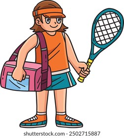 Female Tennis Player with Bag and Racket Clipart