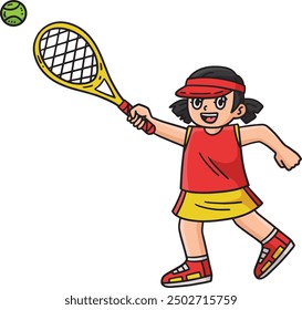 Female Tennis Player Chasing Ball Cartoon Clipart