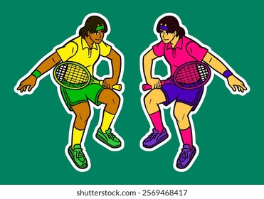 Female Tennis Player Doodle Sticker Illustration