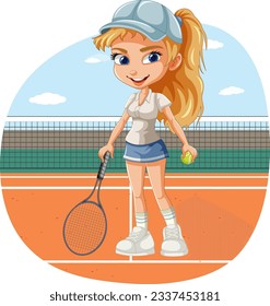 Female tennis player at tennis field background isolated illustration