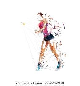 Jugadora de tenis femenina, ilustración aislada de vectores de polos bajos. Mujer jugando al tenis