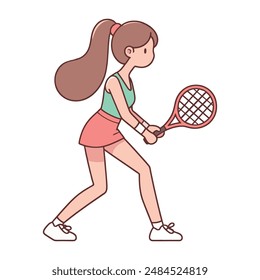 Female Tennis Player Minimalist Cartoon Illustration