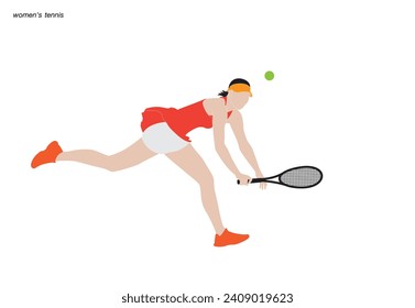 Female tennis player playing tennis hand drawn art illustration. Tenis player vector.