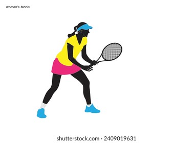 Female tennis player playing tennis hand drawn art illustration. Tenis player vector.