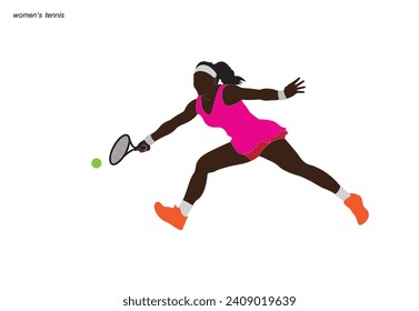 Female tennis player playing tennis hand drawn art illustration. Tenis player vector.