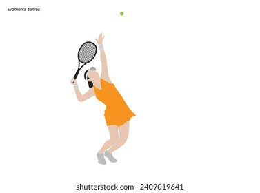 Female tennis player playing tennis hand drawn art illustration. Tenis player vector.