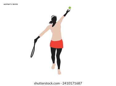 Female tennis player playing tennis hand drawn art illustration. Tenis player vector.