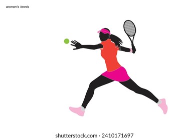 Female tennis player playing tennis hand drawn art illustration. Tenis player vector.