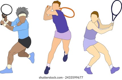 Female Tennis Player Pose Vector Flat Illustration