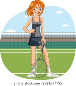 Female Tennis Player with Racket illustration