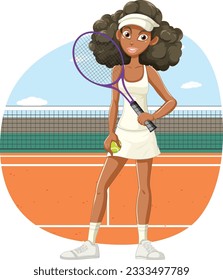 Female Tennis Player with Racket illustration