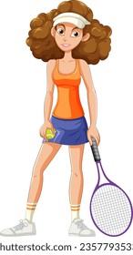 Female Tennis Player with Racket illustration