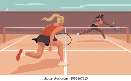 Female tennis player runs to hit the ball with a racket isolated on transparent background. Tennis match