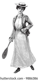 Female tennis player / vintage illustration from Die Frau als hausarztin 1911