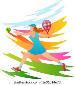 The female tennis player will hit the ball. Template sports illustration for website, landing page and mobile app