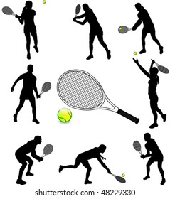 female tennis players silhouettes - vector