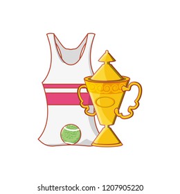 female tennis uniform shirt with trophy cup