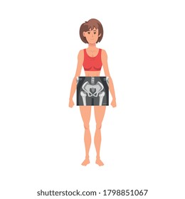 Female Thigh Bone Front View Roentgen Vector Illustration. Radiographic Procedure Concept