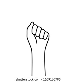 female thin line fist like protest. concept of courage or conquest like triumph and simple gesture. lineart flat contour trend grip logotype element graphic art design isolated on white background