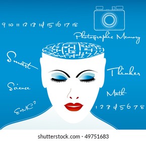 female thinker with puzzle for brain - camera for "Photographic Memory"  (Einstein's Equation - E= MC squared) - Powered by Shutterstock - Get 15% off with code: PIKWIZARD15