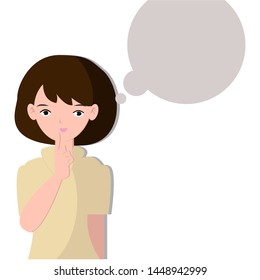 Female thinking and blank thought. Emotion and body language concept. vector illustration.