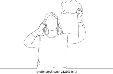 Pensamiento femenino en el pensamiento de la burbuja. A la moda piensa en la burbuja de forma plana. Plantilla moderna para redes sociales y etiquetas. Globo creativo de pensamiento. Arte de línea en la nube, ilustración vectorial