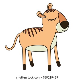 female tiger cartoon with closed eyes expression colorful silhouette in white background
