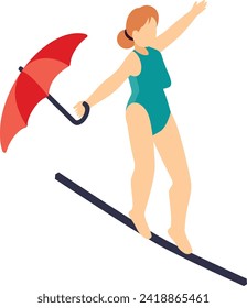 Female tightrope walker holding an umbrella isometric Concept, Funambulism Vector Icon Design, circus artist Symbol, Street Mime performer Sign, Carnie troupe Stock illustration