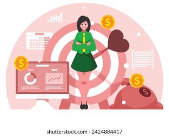 Female top seller. Businesswoman stands with arms crossed on chest. Standing confident woman in a suit and tie. Business goals. Efficient use of worktime for implementation of the business plan