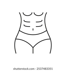 Icono De La Línea Del Torso Femenino, Aptitud Y Fuerza Del Núcleo. Abdominales Y Cintura De Las Mujeres Que Representan El Entrenamiento Físico. Ilustración vectorial aislada.