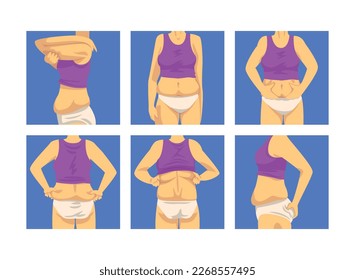 Torso femenino con el conjunto de vectores de barriga y músculos suaves