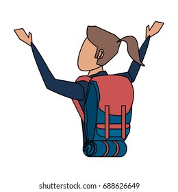 female tourist with backpack avatar icon image 