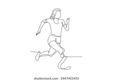 female track athlete who uses a prosthetic leg.Parasport one-line drawing