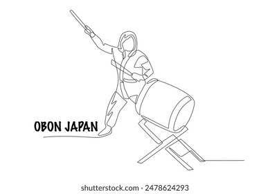 Female traditional drummer. Obon japan concept one-line drawing