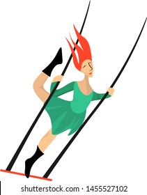 Female trapeze artist, illustration, vector on white background.